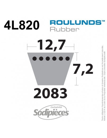 Courroie tondeuse 4L820 Roulunds Continental 12,7 x 7,2 x 2083 mm