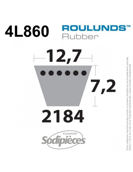 Courroie tondeuse 4L860 Roulunds Continental 12,7 x 7,2 x 2184 mm