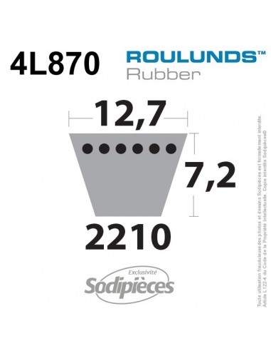Courroie tondeuse 4L870 Roulunds Continental 12,7 x 7,2 x 2210 mm