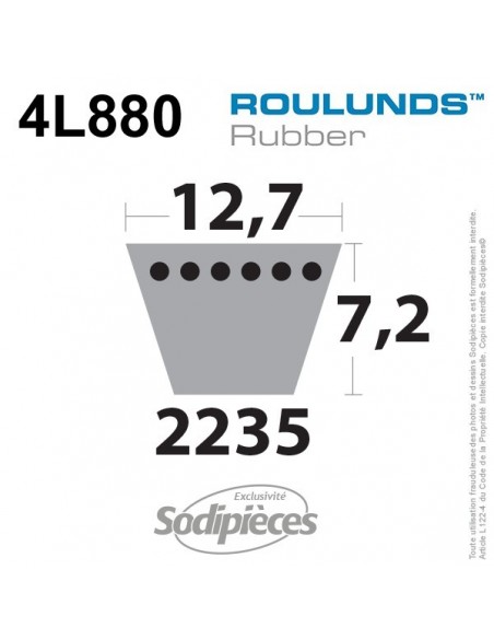 Courroie tondeuse 4L880 Roulunds Continental 12,7 x 7,2 x 2235 mm