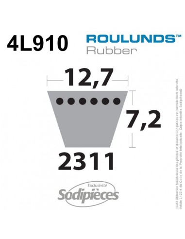 Courroie tondeuse 4L910 Roulunds Continental 12,7 x 7,2 x 2311 mm