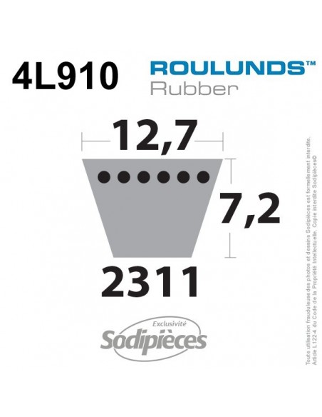 Courroie tondeuse 4L910 Roulunds Continental 12,7 x 7,2 x 2311 mm