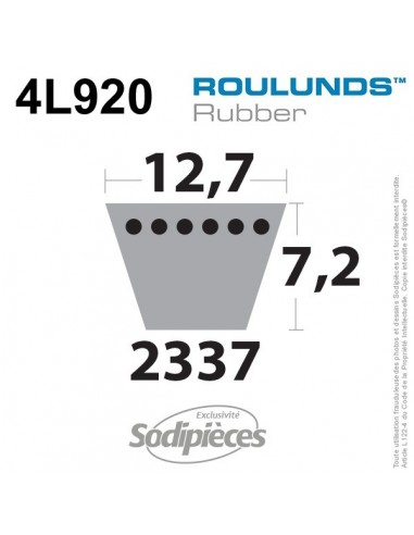 Courroie tondeuse 4L920 Roulunds Continental 12,7 x 7,2 x 2337 mm