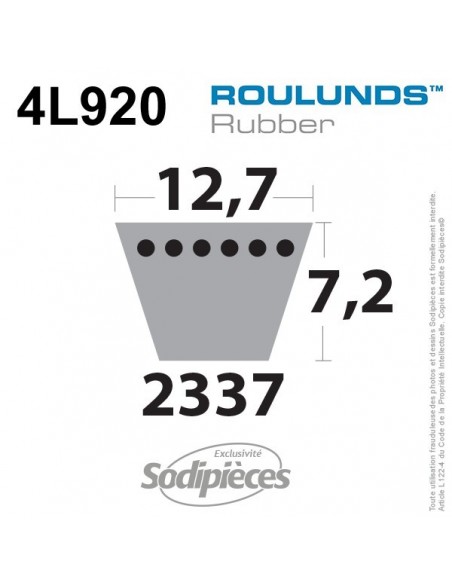 Courroie tondeuse 4L920 Roulunds Continental 12,7 x 7,2 x 2337 mm