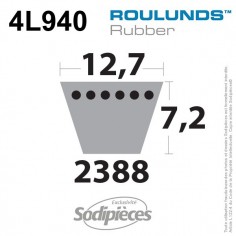 Courroie tondeuse 4L940 Roulunds Continental 12,7 x 7,2 x 2388 mm 2