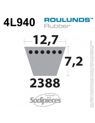 Courroie tondeuse 4L940 Roulunds Continental 12,7 x 7,2 x 2388 mm