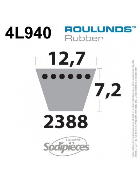Courroie tondeuse 4L940 Roulunds Continental 12,7 x 7,2 x 2388 mm
