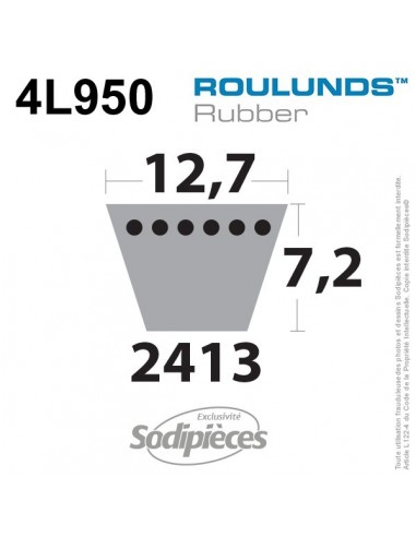 Courroie tondeuse 4L950 Roulunds Continental 12,7 x 7,2 x 2413 mm