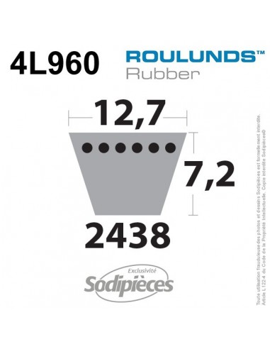 Courroie tondeuse 4L960 Roulunds Continental 12,7 x 7,2 x 2438 mm