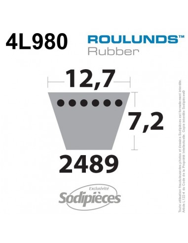Courroie tondeuse 4L980 Roulunds Continental 12,7 x 7,2 x 2489 mm