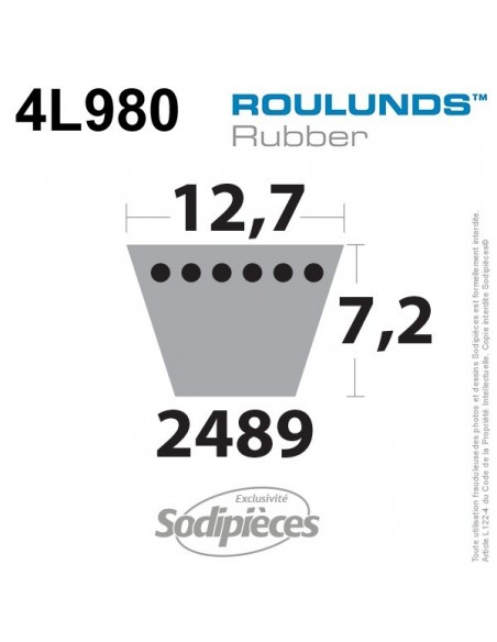 Courroie tondeuse 4L980 Roulunds Continental 12,7 x 7,2 x 2489 mm
