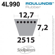 Courroie tondeuse 4L990 Roulunds Continental 12,7 x 7.2 x 2515 mm 2