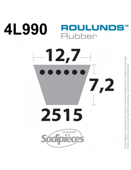 Courroie tondeuse 4L990 Roulunds Continental 12,7 x 7.2 x 2515 mm