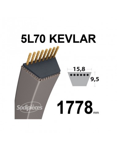 Courroie tondeuse 5L70 Kevlar Trapézoïdale. 15,8 mm x 1778 mm.