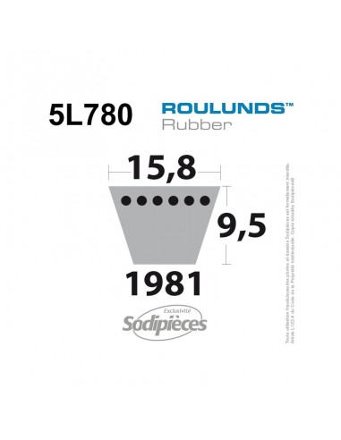 Courroie tondeuse 5L780 Roulunds Continental 15,8 x 9,5 x 1981 mm