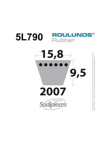 Courroie tondeuse 5L790 Roulunds Continental 15,8 x 9,5 x 2007 mm