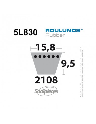 Courroie tondeuse 5L830 Roulunds Continental 15,8 x 9,5 x 2108 mm