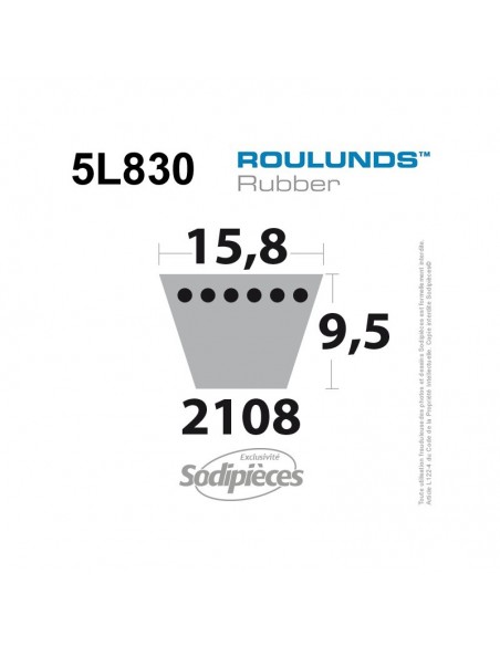 Courroie tondeuse 5L830 Roulunds Continental 15,8 x 9,5 x 2108 mm