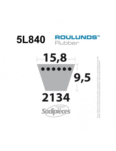 Courroie tondeuse 5L840 Roulunds Continental 15,8 x 9,5 x 2134 mm