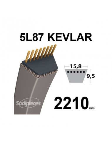 Courroie tondeuse 5L87 Kevlar Trapézoïdale. 15,8 mm x 2210 mm.