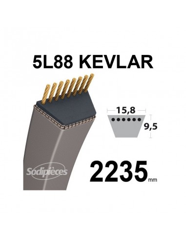 Courroie tondeuse 5L88 Kevlar Trapézoïdale. 15,8 mm x 2235 mm.