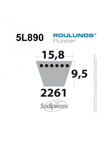 Courroie tondeuse 5L890 Roulunds Continental 15,8 x 9,5 x 2261 mm