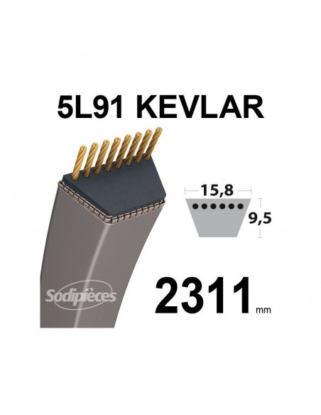 Courroie tondeuse 5L91 Kevlar Trapézoïdale. 15,8 mm x 2311 mm.