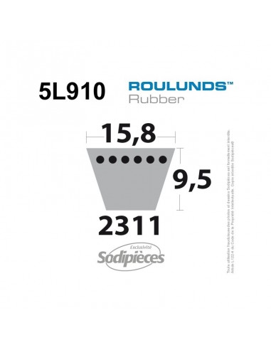 Courroie tondeuse 5L910 Roulunds Continental 15,8 x 9,5 x 2311 mm