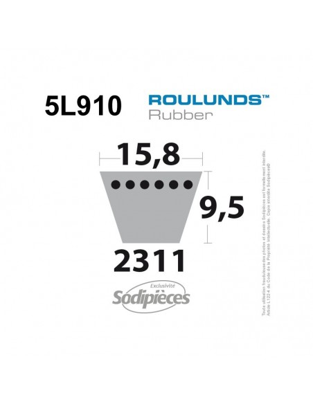 Courroie tondeuse 5L910 Roulunds Continental 15,8 x 9,5 x 2311 mm