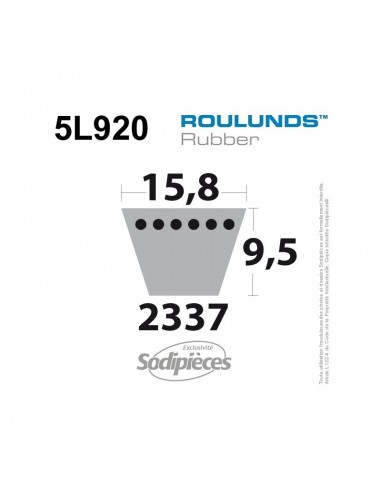 Courroie tondeuse 5L920 Roulunds Continental 15,8 x 9,5 x 2337 mm