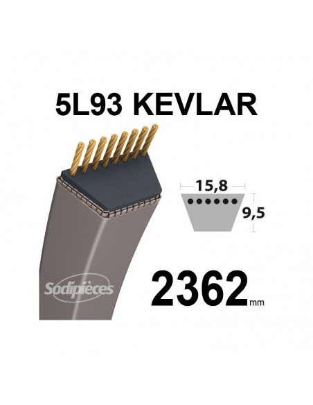 Courroie tondeuse 5L93 Kevlar Trapézoïdale. 15,8 mm x 2362 mm.