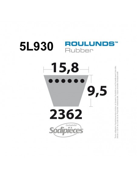 Courroie tondeuse 5L930 Roulunds Continental 15,8 x 9,5 x 2362 mm