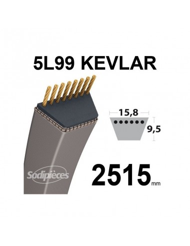 Courroie tondeuse 5L99 Kevlar Trapézoïdale. 15,8 mm x 2515 mm.