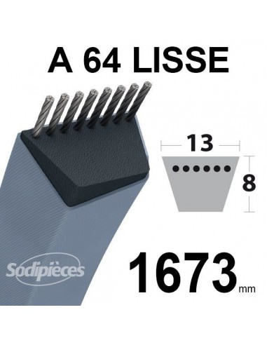 Courroie tondeuse A64 Trapézoïdale 13 mm x 1673 mm.