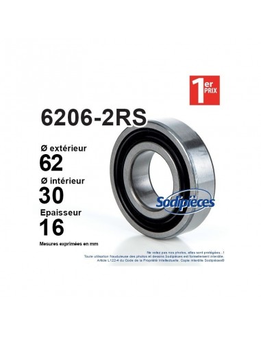Roulement à billes 6206-2RS 1er Prix. Double étanchéité