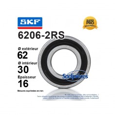 Roulement à billes 6206-2RS SKF. Double étanchéité 2