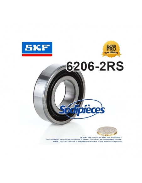 Roulement à billes 6206-2RS SKF. Double étanchéité