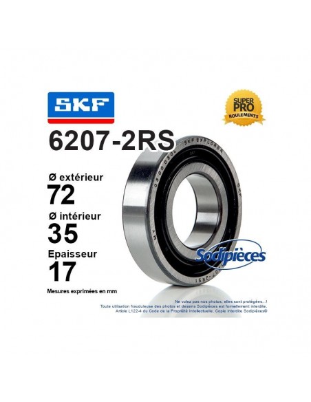 Roulement à billes 6207-2RS SKF. Double étanchéité
