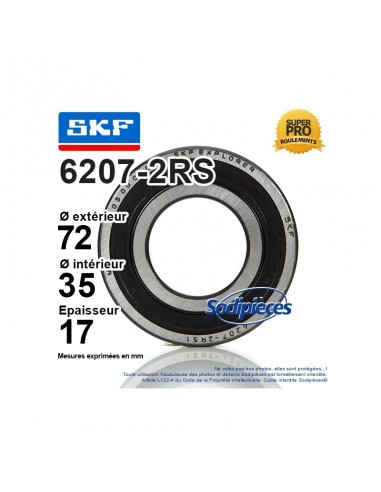 Roulement à billes 6207-2RS SKF. Double étanchéité