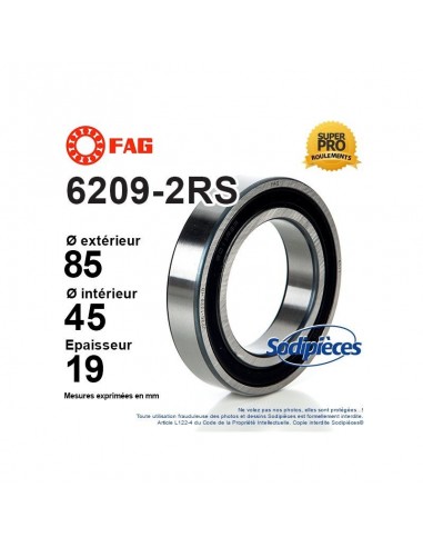 Roulement à billes 6209-2RS FAG. Double étanchéité