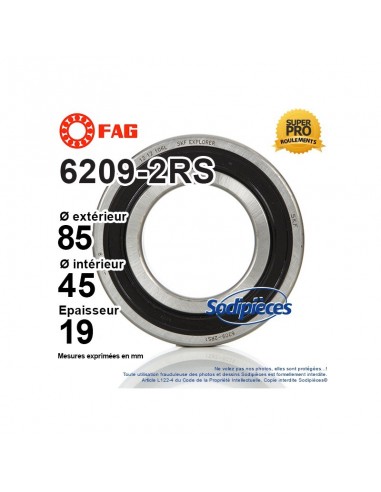 Roulement à billes 6209-2RS FAG. Double étanchéité