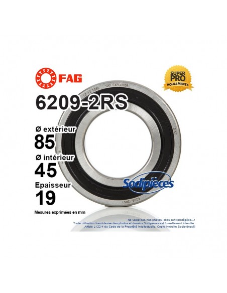 Roulement à billes 6209-2RS FAG. Double étanchéité