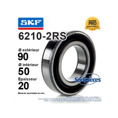 Roulement à billes 6210-2RS SKF. Double étanchéité