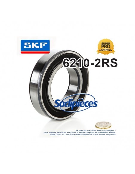 Roulement à billes 6210-2RS SKF. Double étanchéité