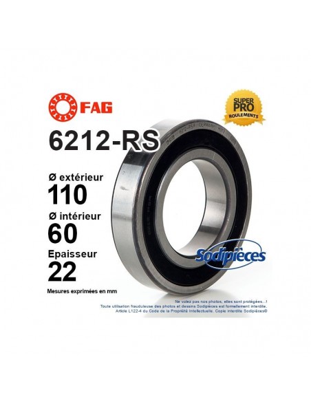 Roulement à billes 6212-RS FAG. Simple étanchéité