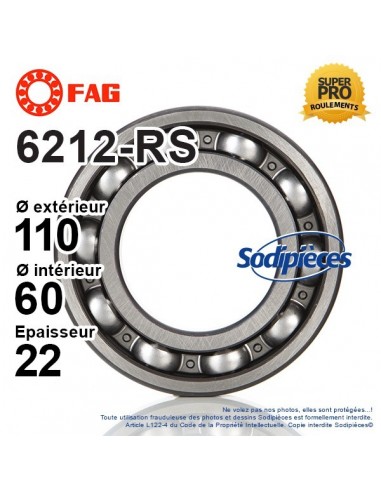 Roulement à billes 6212-RS FAG. Simple étanchéité