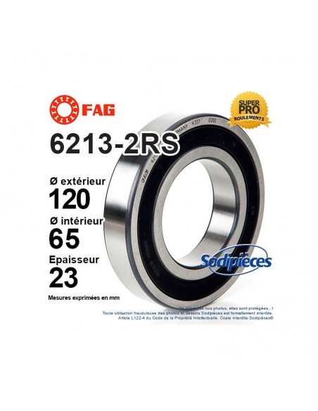 Roulement à billes 6213-2RS FAG. Double étanchéité