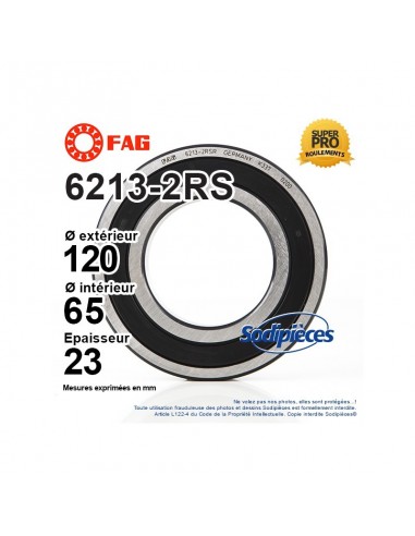 Roulement à billes 6213-2RS FAG. Double étanchéité