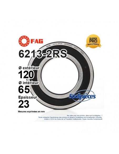 Roulement à billes 6213-2RS FAG. Double étanchéité