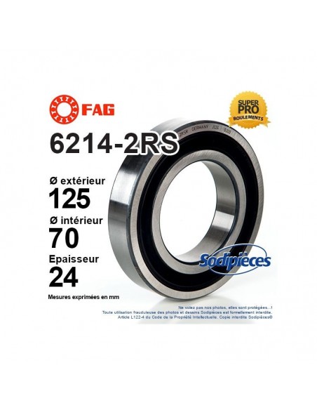 Roulement à billes 6214-2RS FAG. Double étanchéité